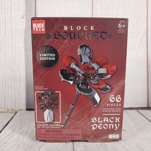 Block Tech Block Bouquet Black Peony Flower Building Block Set 66 Pieces NIB